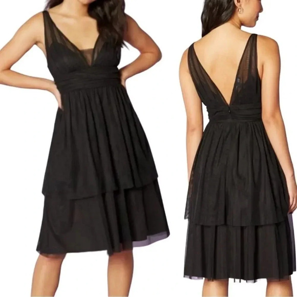MODCLOTH Sleeveless Black Tiered Tulle Knee Length V Neck Cocktail Dress Size 8 - Picture 7 of 8